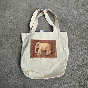 Vtg THE ELEPHANT SANCTUARY Jenny Portrait Art Graphic Earthtone Tote Bag USA